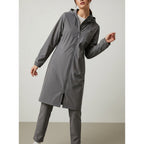 Women's long hooded raincoat with full zip and side pockets