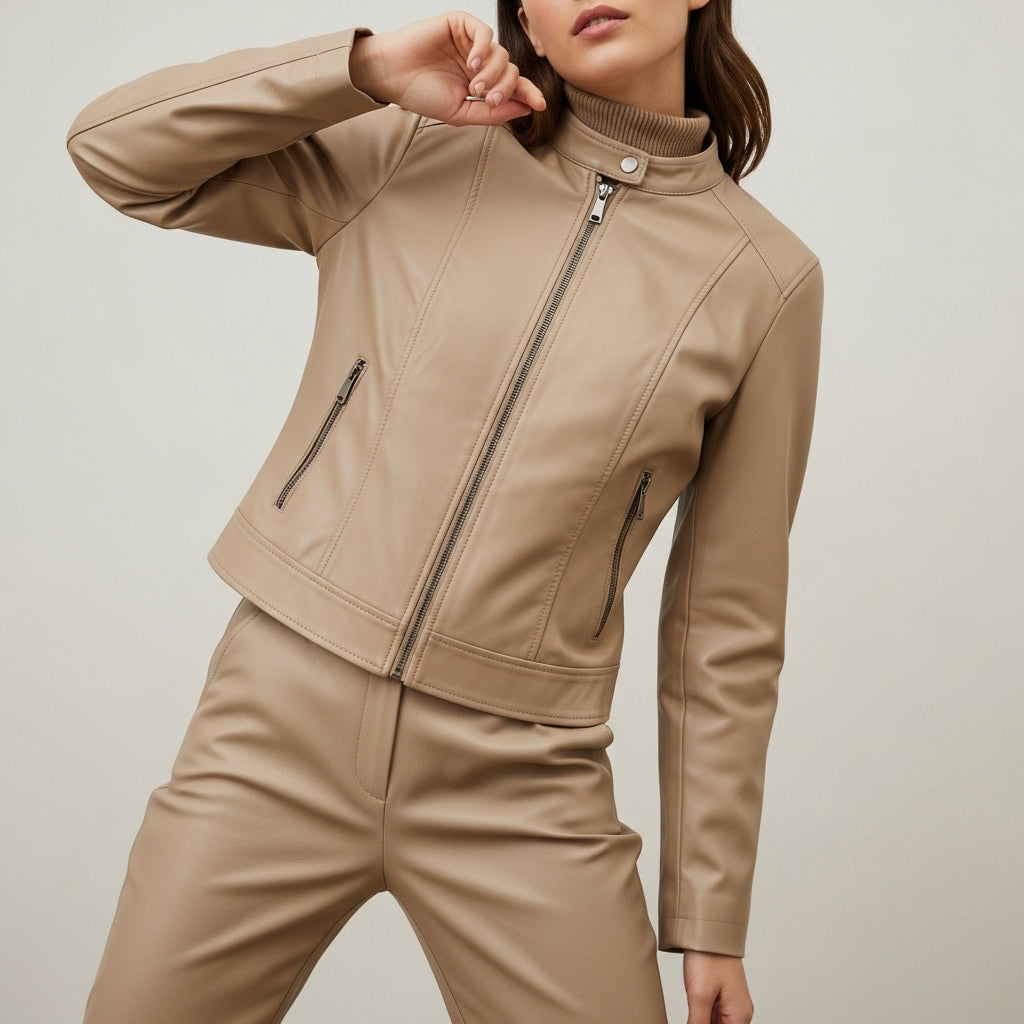 Women's panelled mock neck jacket with front zip and zipped pockets