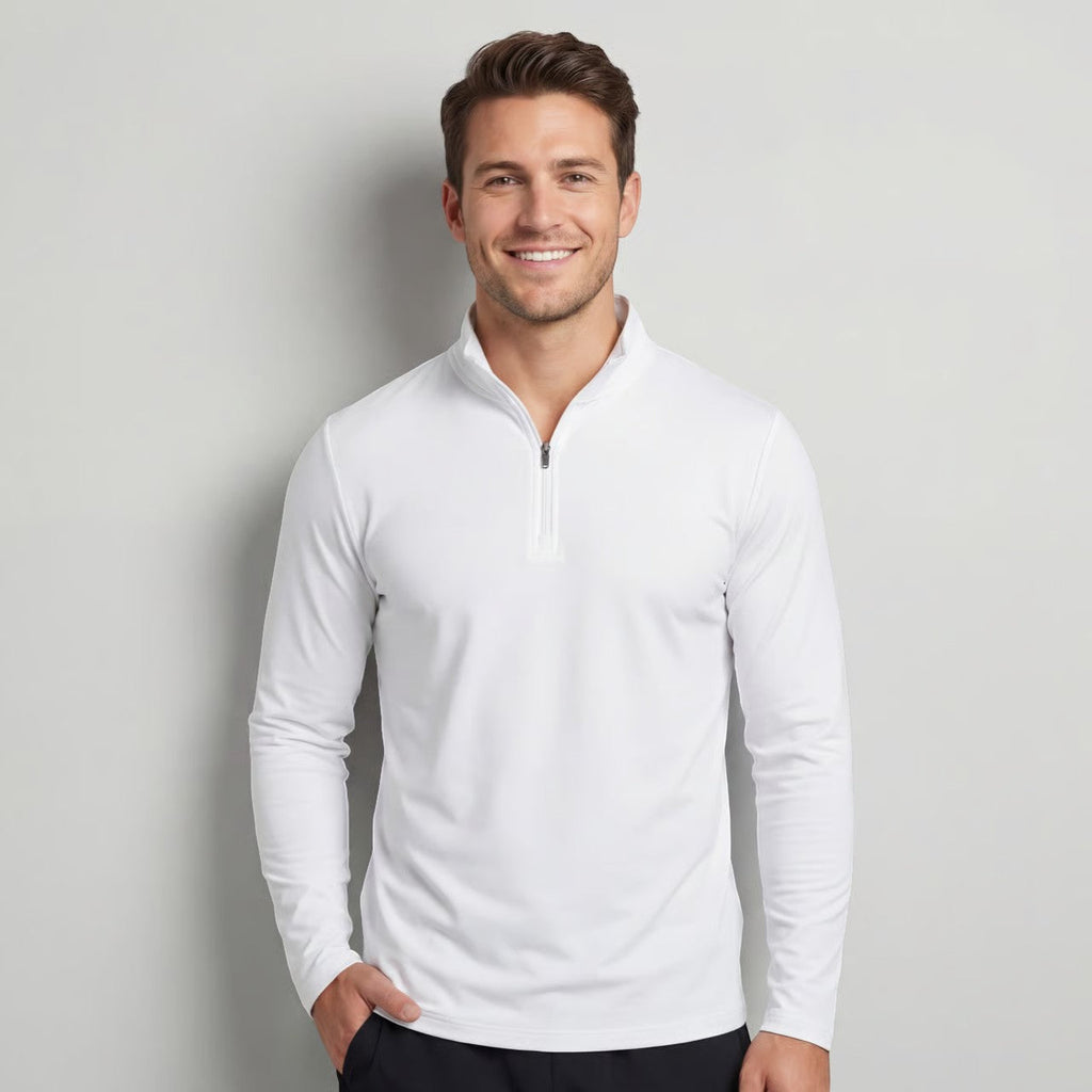 Men's plain quarter-zip sweatshirt with mock neck and long sleeves