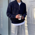 Men's ribbed half-zip jumper with mock neck and long sleeves
