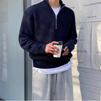 Men's ribbed half-zip jumper with mock neck and long sleeves