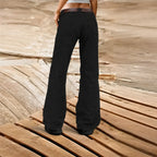 Women's straight-leg cargo trousers with high waist and utility pockets