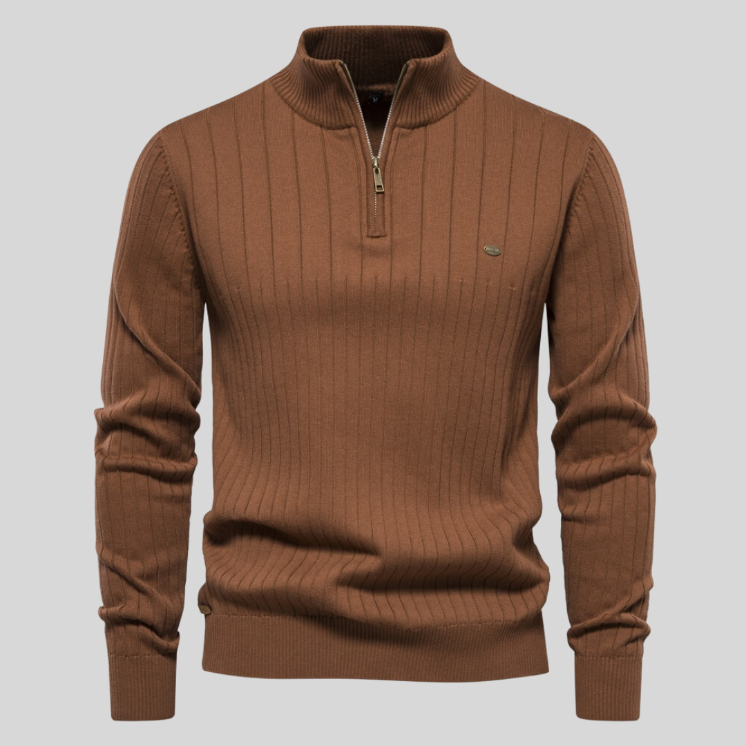 Men's ribbed quarter-zip jumper with high collar