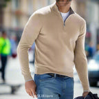Men's quarter-zip jumper with stand collar and ribbed cuffs