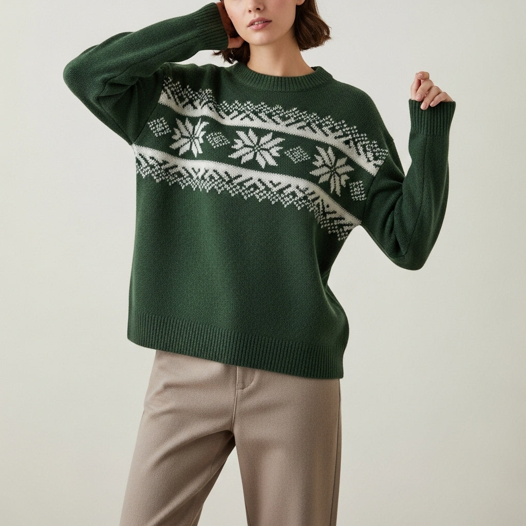 Women's Fair Isle crew neck sweater with long sleeves