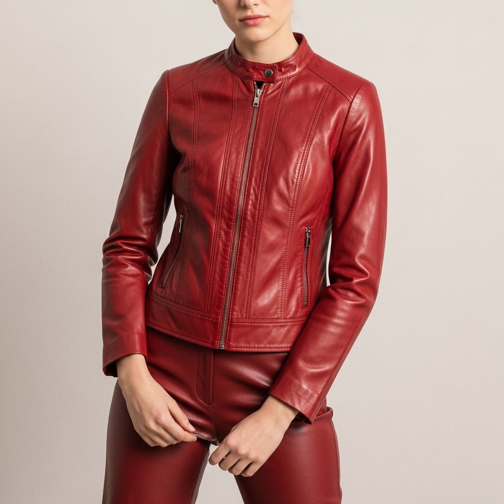 Women's panelled mock neck jacket with front zip and zipped pockets