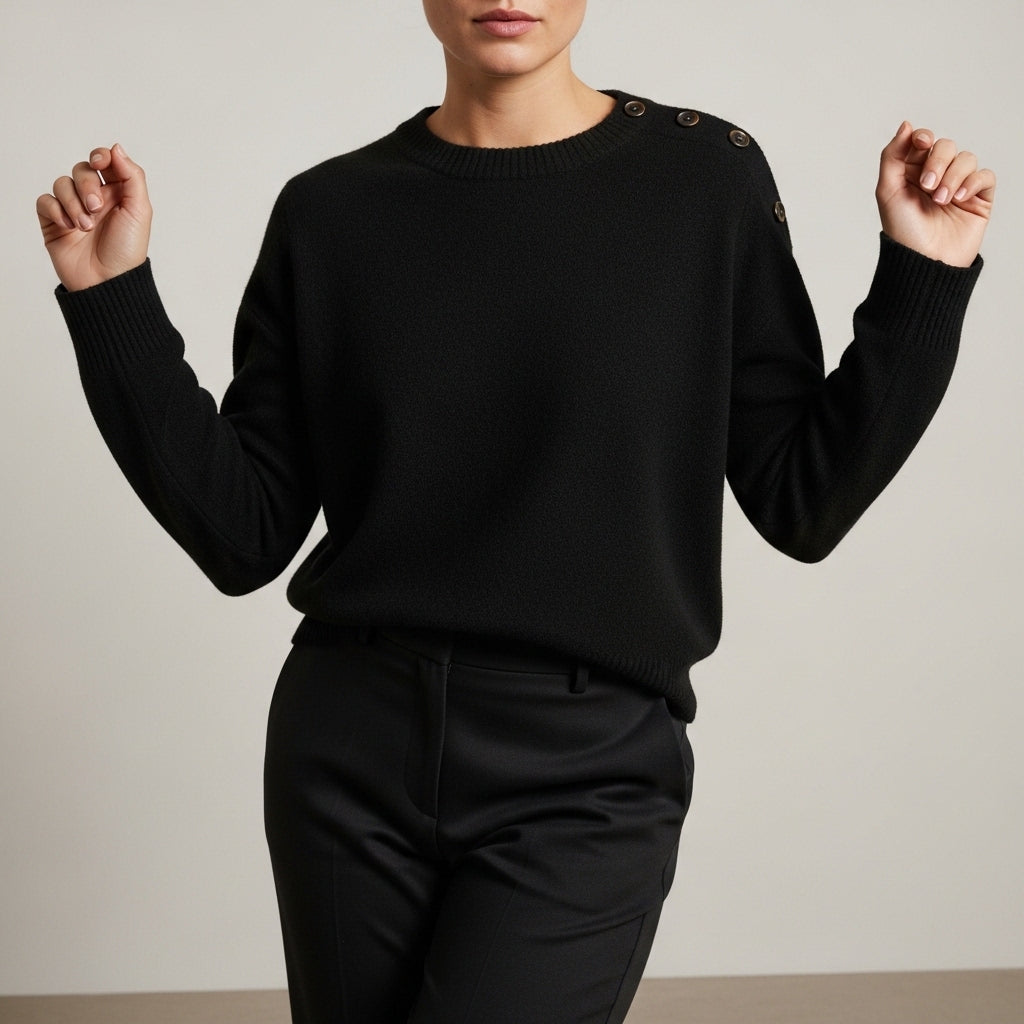Women's long sleeve crew neck sweater with button details