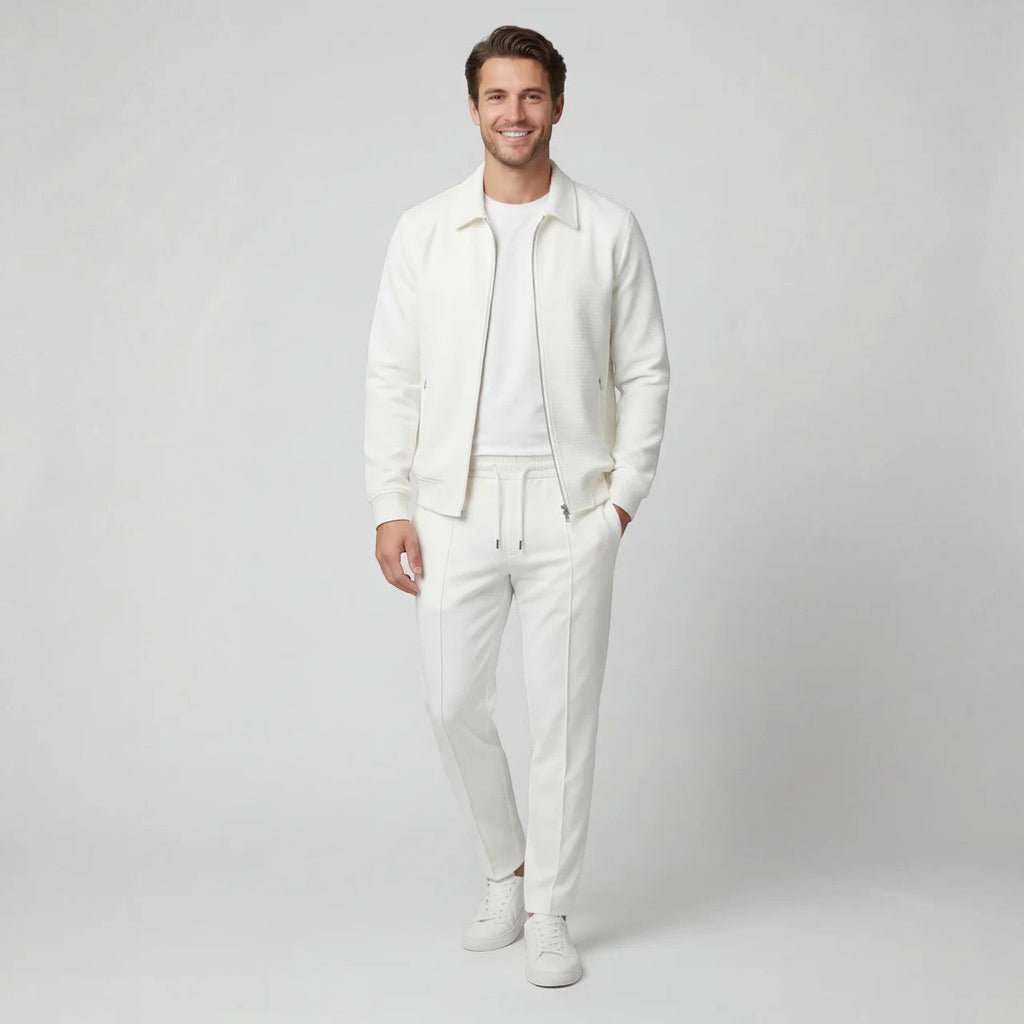 Men's matching jacket and trouser set with zip jacket and drawstring trousers