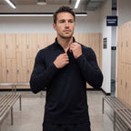 Men's plain quarter-zip sweatshirt with mock neck and long sleeves