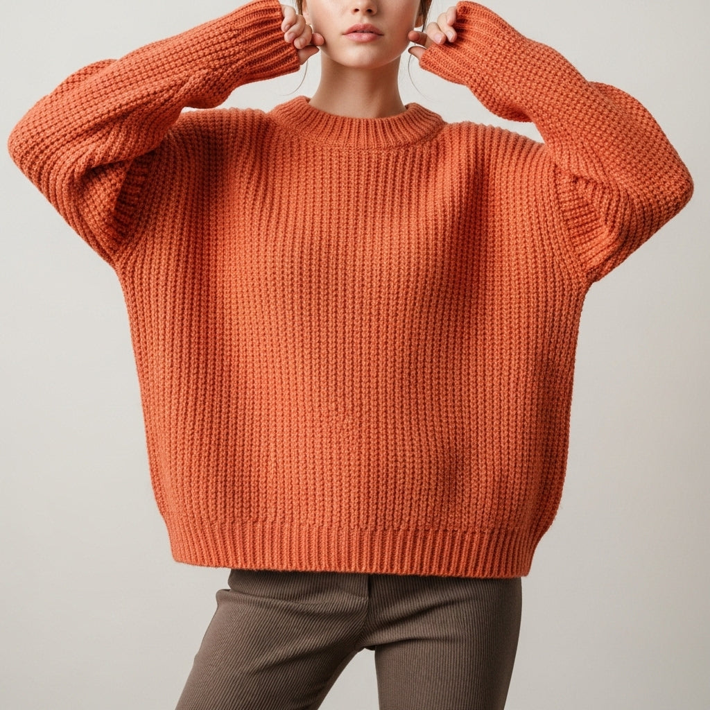 Women's oversized ribbed knit jumper with crew neck