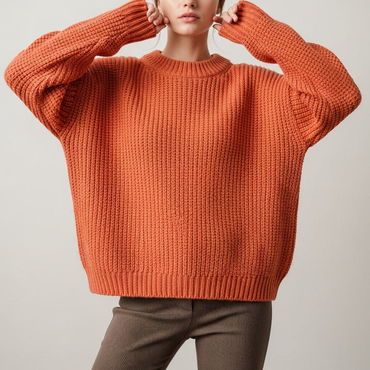 Women's oversized ribbed knit jumper with crew neck