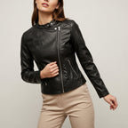 Women's panelled mock neck jacket with front zip and zipped pockets