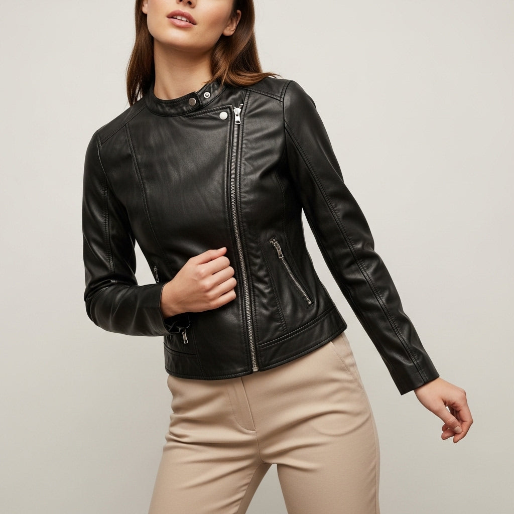 Women's panelled mock neck jacket with front zip and zipped pockets