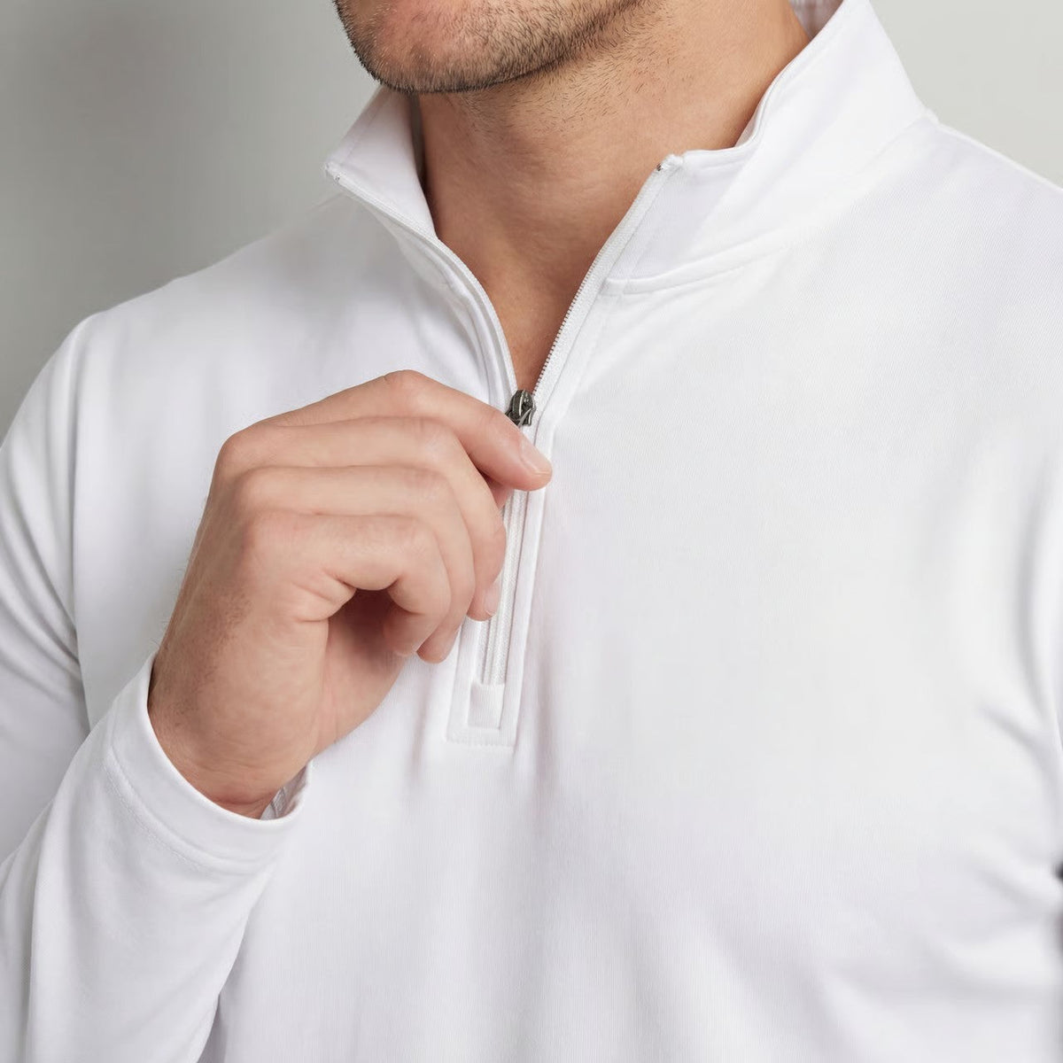 Men's plain quarter-zip sweatshirt with mock neck and long sleeves