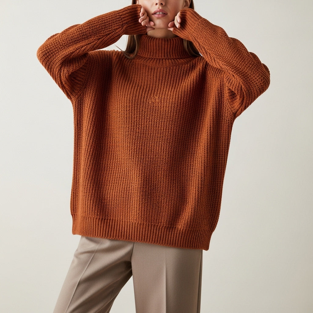Women's oversized ribbed knit jumper with crew neck