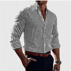 Men's vertical striped shirt with button front and rolled sleeves