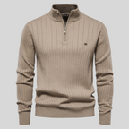 Men's ribbed quarter-zip jumper with high collar