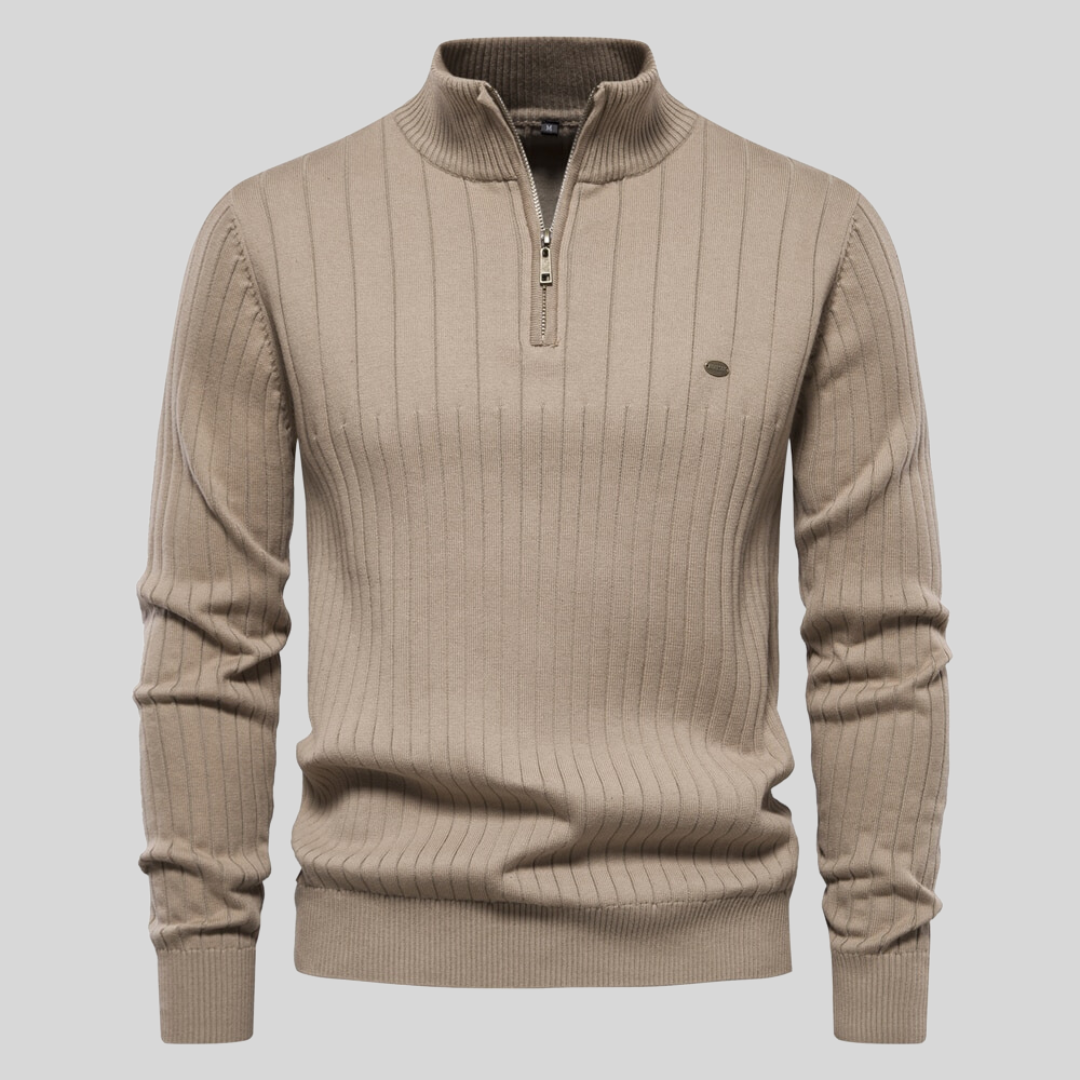 Men's ribbed quarter-zip jumper with high collar
