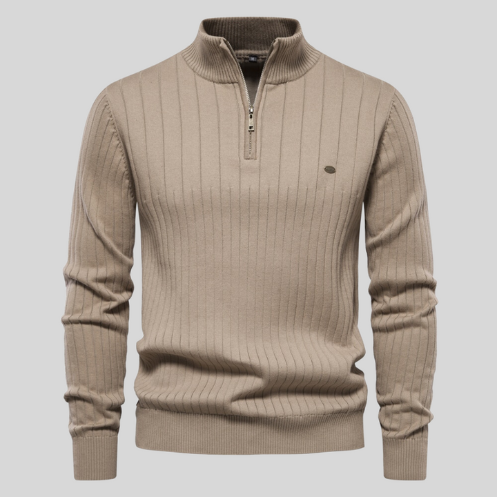 Men's ribbed quarter-zip jumper with high collar