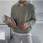 Men's ribbed half-zip sweater with polo collar and long sleeves