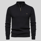 Men's ribbed quarter-zip jumper with high collar