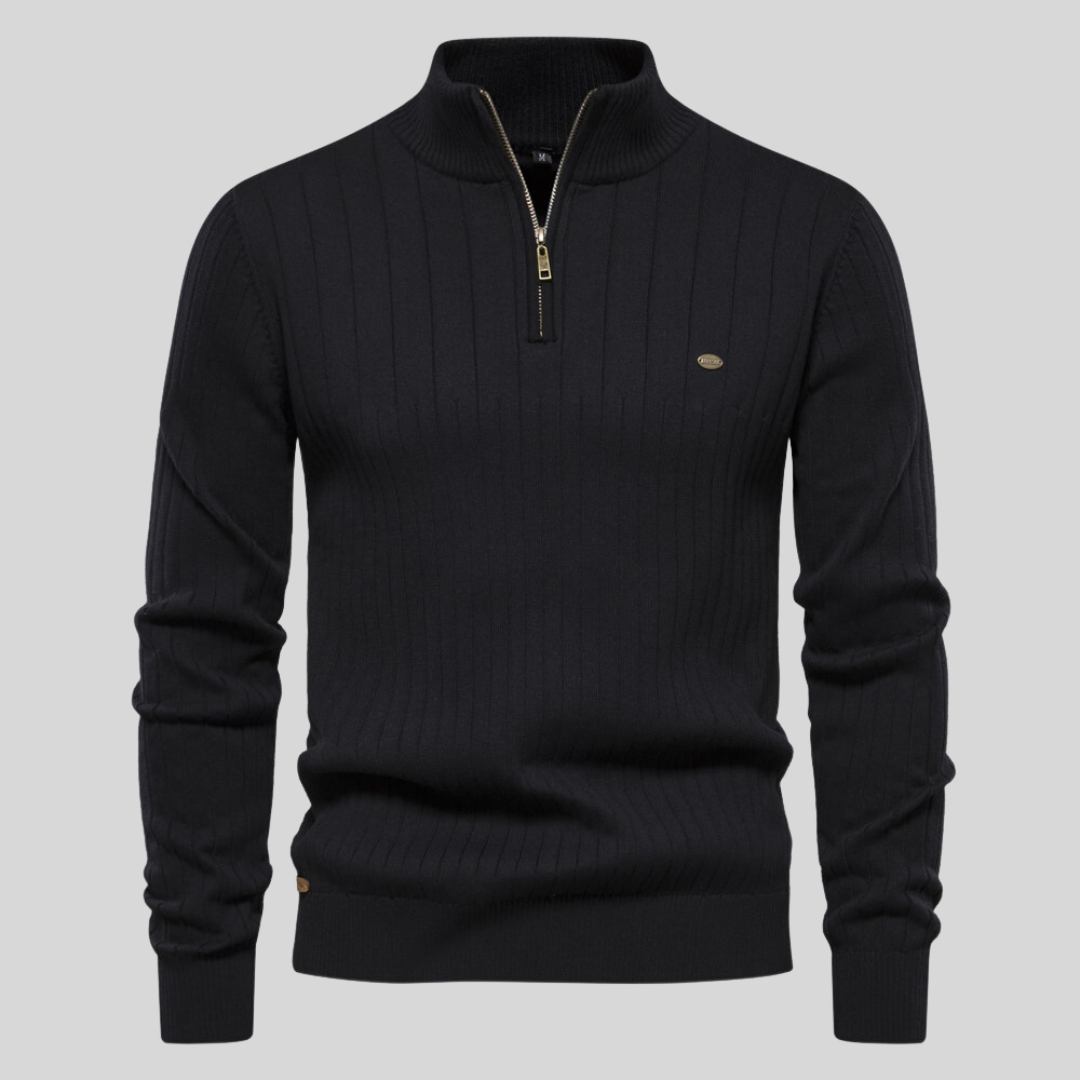 Men's ribbed quarter-zip jumper with high collar