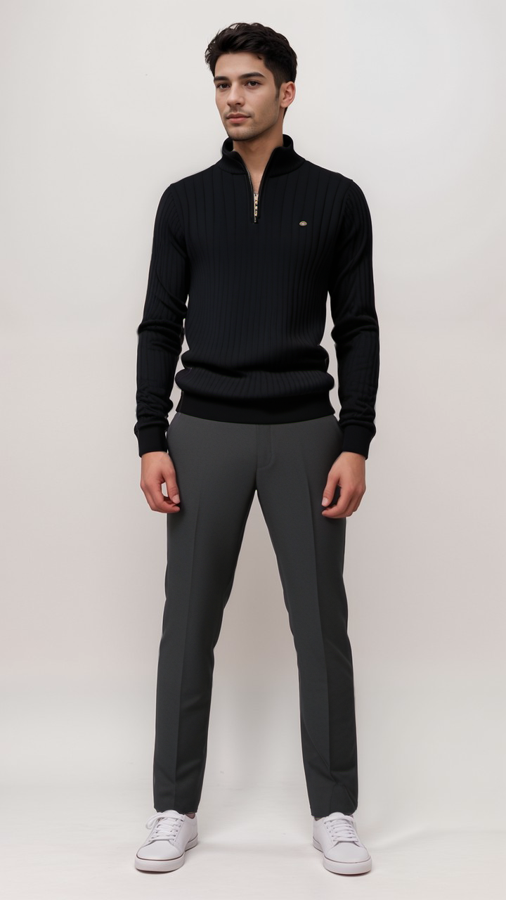 Men's ribbed quarter-zip jumper with high collar