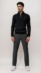 Men's ribbed quarter-zip jumper with high collar
