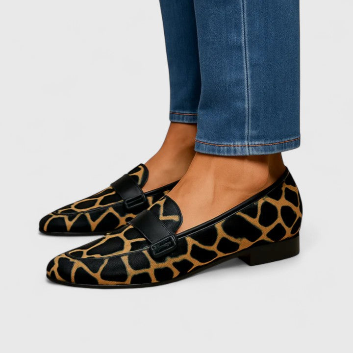 Women's animal print loafers with buckle detail