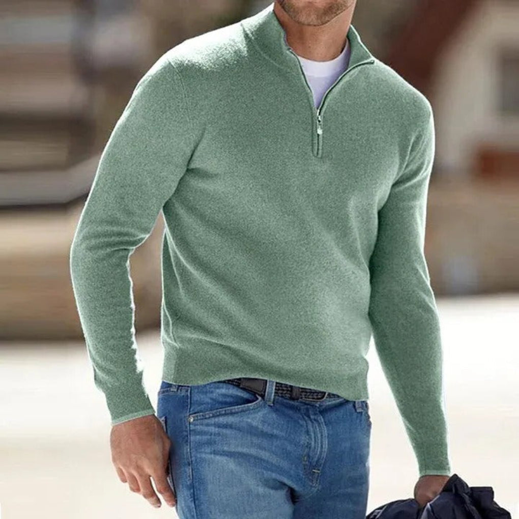 Men's quarter-zip jumper with stand collar and ribbed cuffs