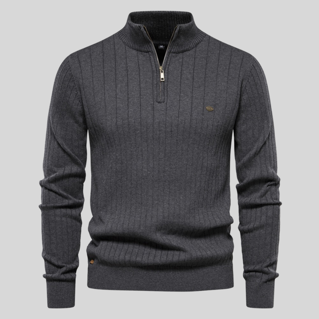 Men's ribbed quarter-zip jumper with high collar