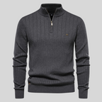 Men's ribbed quarter-zip jumper with high collar