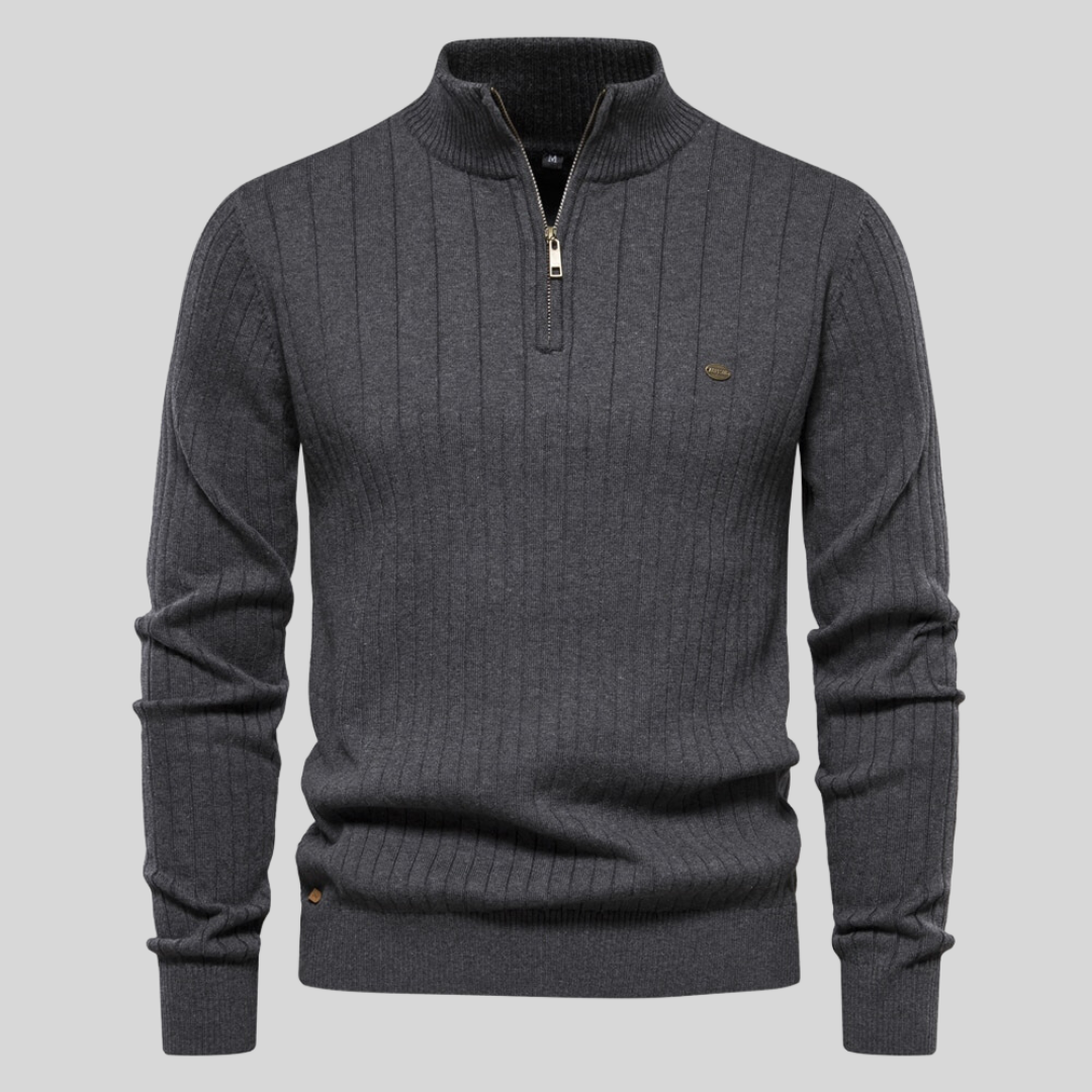 Men's ribbed quarter-zip jumper with high collar