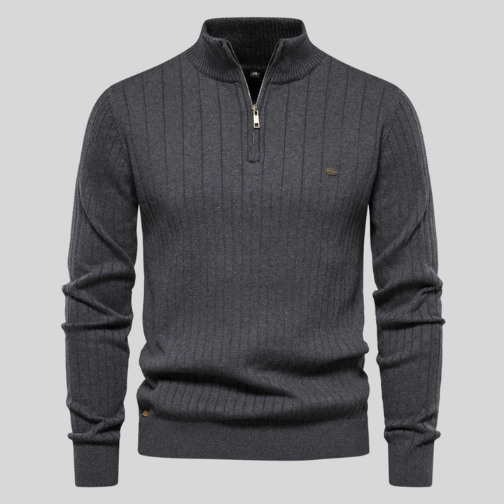 Men's ribbed quarter-zip jumper with high collar
