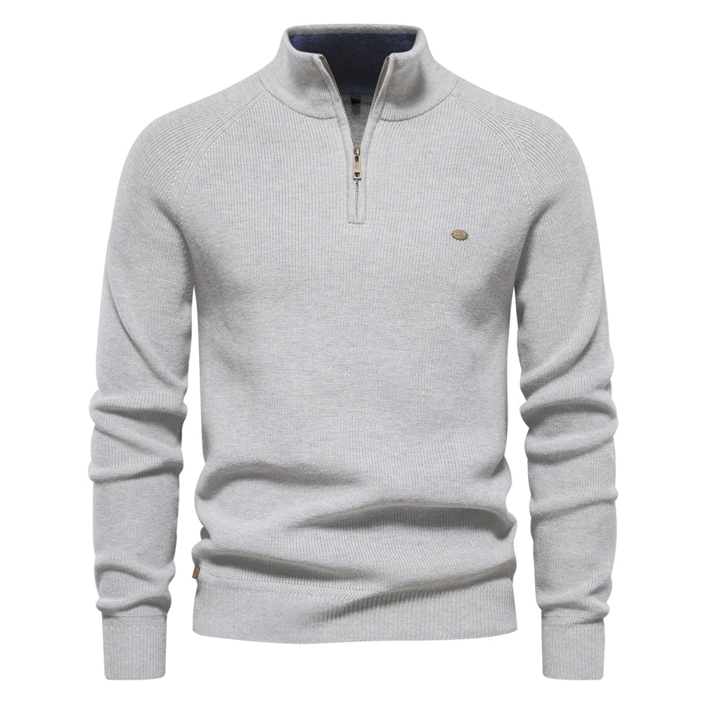 Men's ribbed quarter-zip jumper with high collar