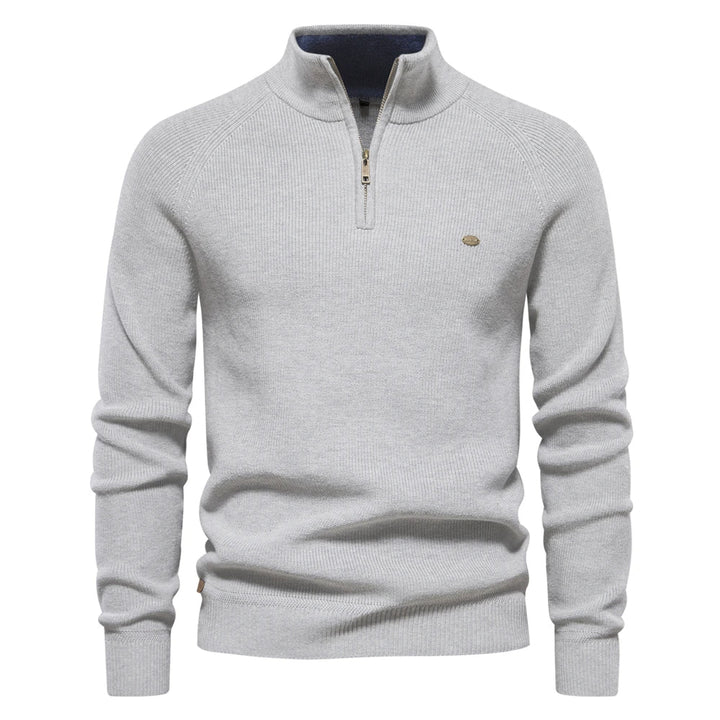 Men's ribbed quarter-zip jumper with high collar