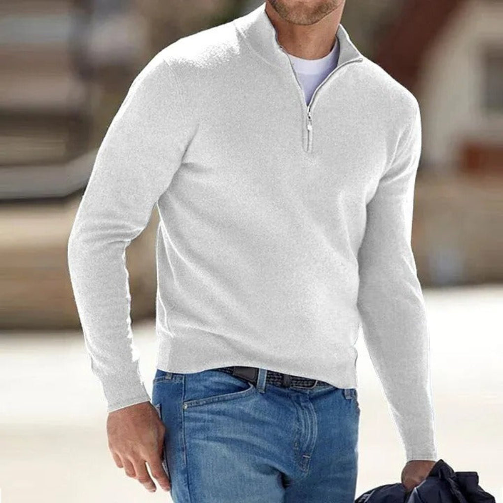 Men's quarter-zip jumper with stand collar and ribbed cuffs