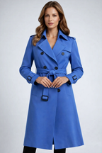 Women's long double breasted belted trench coat