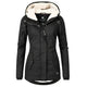 Women's hooded quilted coat with fleece-style lined hood and front zip