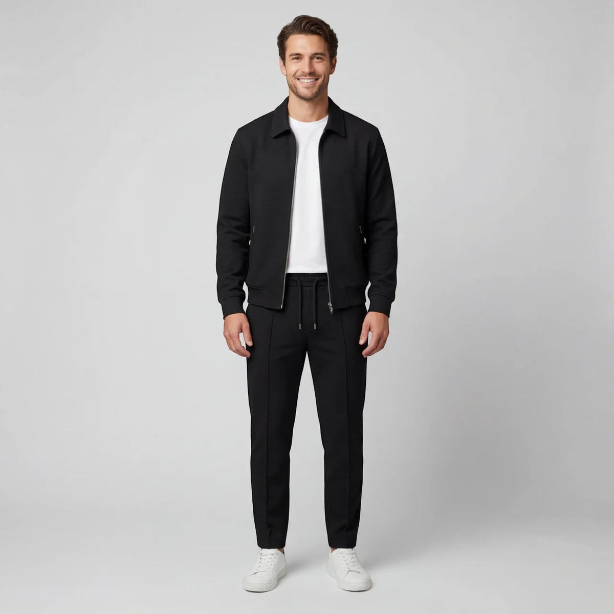 Men's matching jacket and trouser set with zip jacket and drawstring trousers