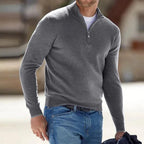 Men's quarter-zip jumper with stand collar and ribbed cuffs