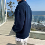 Men's ribbed half-zip jumper with mock neck and long sleeves