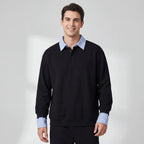 Men's collared sweatshirt with striped collar and button placket