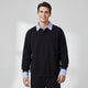 Men's collared sweatshirt with striped collar and button placket