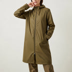 Women's long hooded raincoat with full zip and side pockets