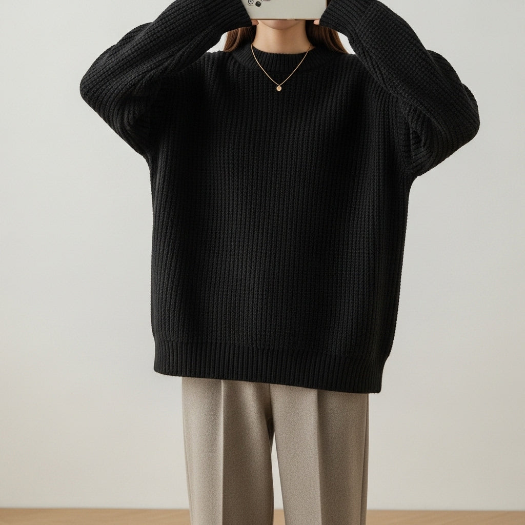 Women's oversized ribbed knit jumper with crew neck