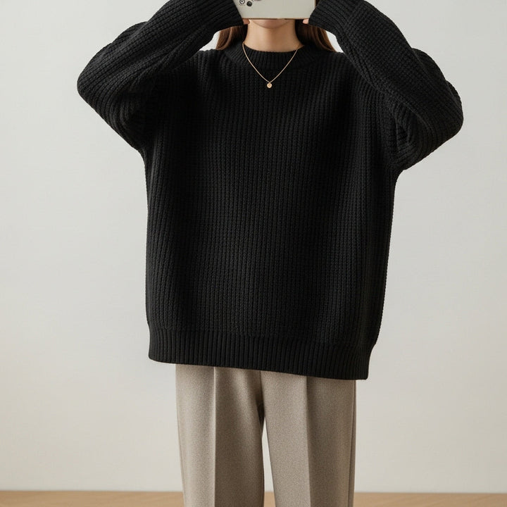 Women's oversized ribbed knit jumper with crew neck