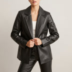 Women's tailored jacket with notched lapels and long sleeves