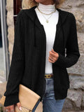 Women's ribbed hooded cardigan with full-zip front and long sleeves