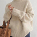Women's plain ribbed turtleneck jumper with long sleeves and relaxed fit
